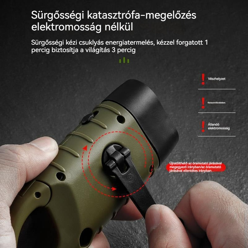 ⚡🔦 Napelemes zseblámpa kézi töltéssel – erős fény és energia bárhol, bármikor!
