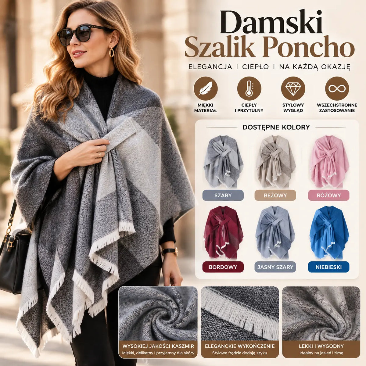 🧣Puha női poncsó, stílusos és meleg kiegészítő🤩