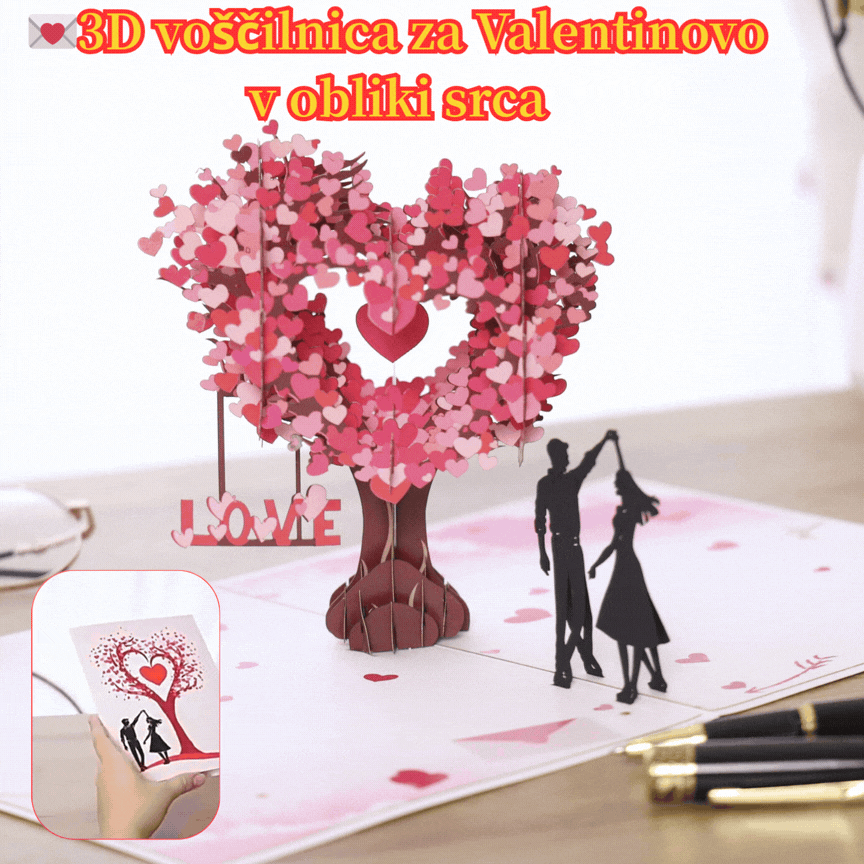 🔥【Kupi 1, dobi 1 gratis】💞💌 Valentinova voščilnica: 3D voščilnica z drevescem v obliki srca