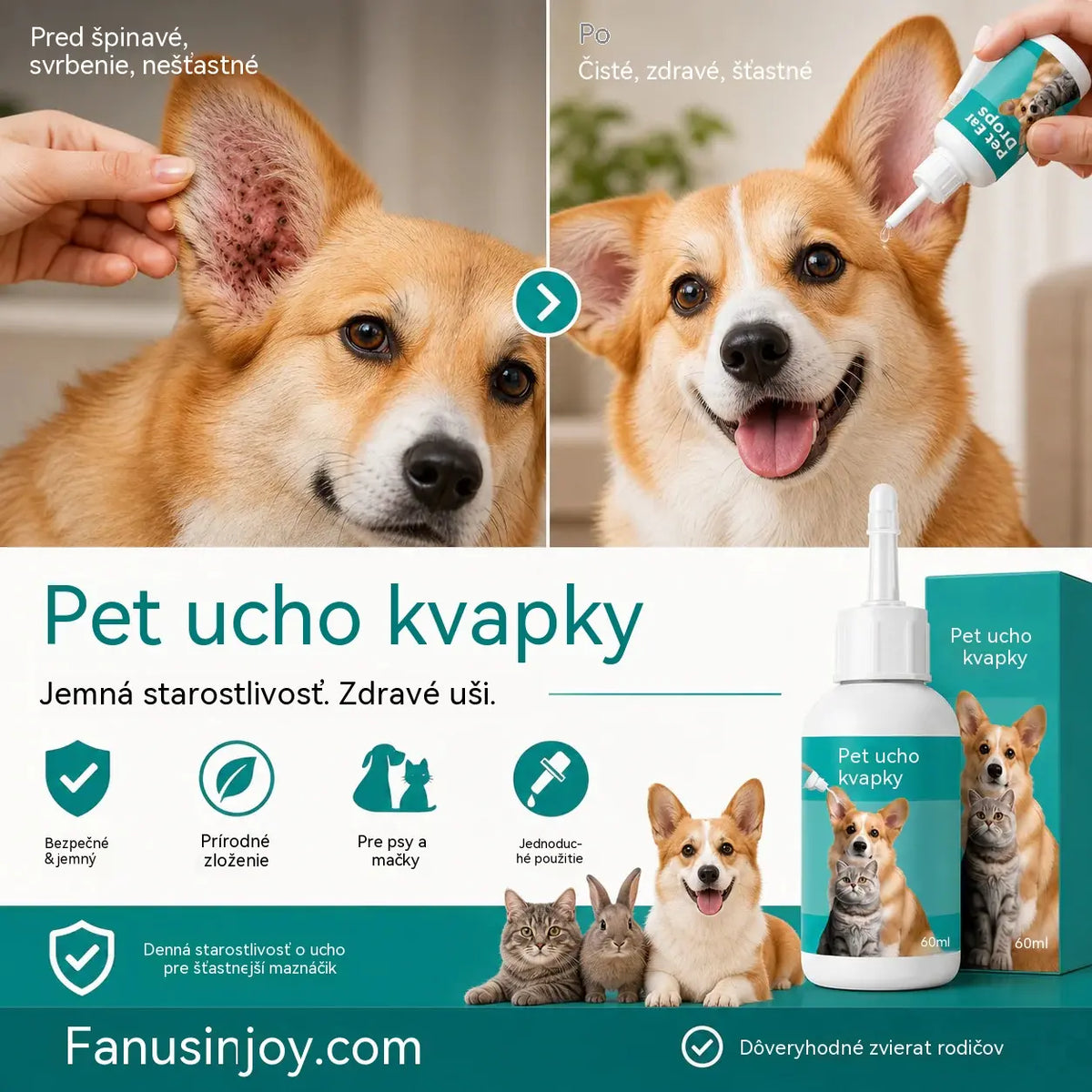 🐱🐶【Kúpte 1 a získajte 1 zadarmo】 Jemné kvapky na čistenie uší pre domáce zvieratá – Rozlúčte sa s ochoreniami vonkajšieho zvukovodu