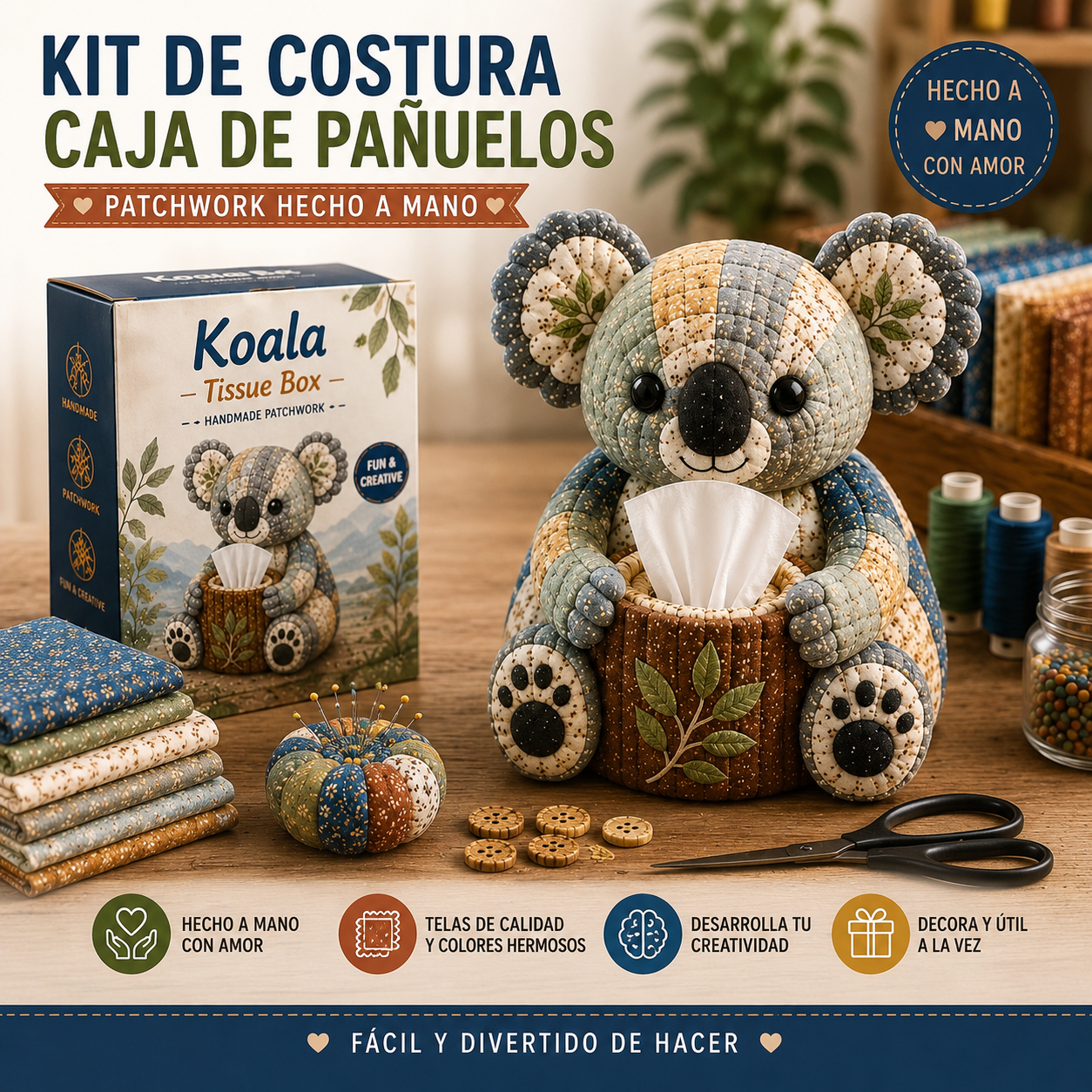 🧵🐨 Állatos mintás papírzsebkendő-tartó doboz barkácskészlet – 3D-s anyagból készült kézműves készlet, ideális kezdőknek 🎁✨