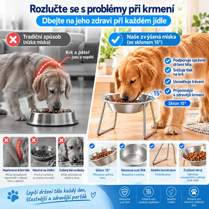 🐾🍽️【1 kus】Zvýšená miska se sklonem 15° pro psy a kočky – podporuje přirozené držení těla a chrání krk.