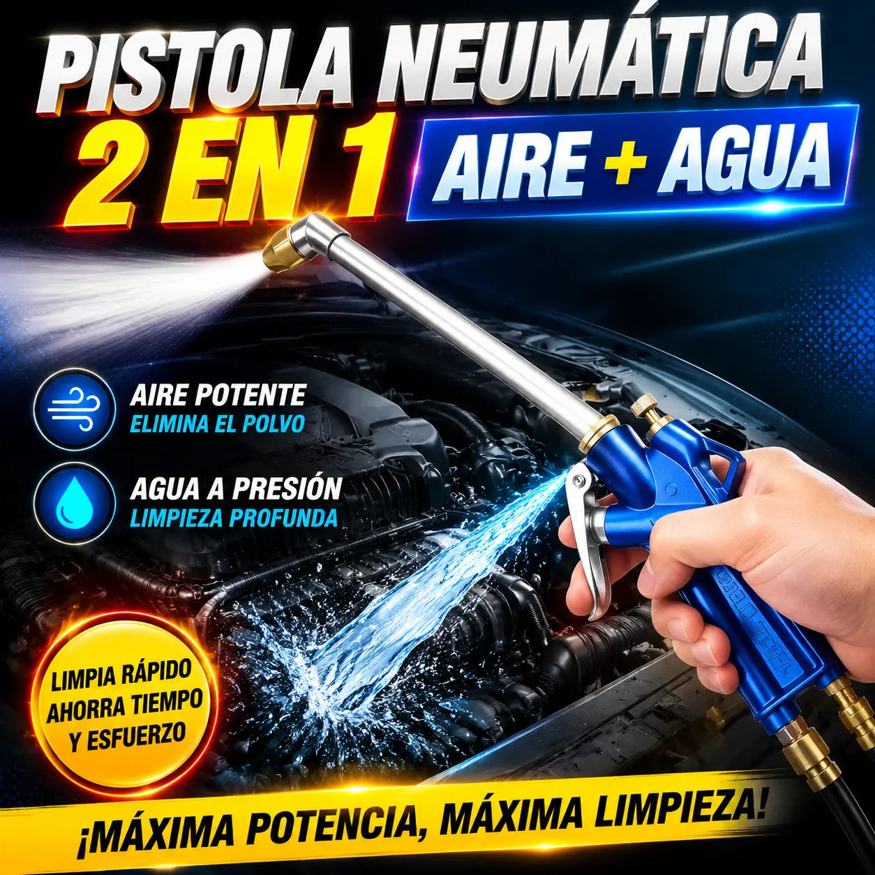 🚗💦 Pneumatická čisticí pistole 2 v 1 – Výkonný vzduch a tlaková voda pro hloubkové čištění 🔥