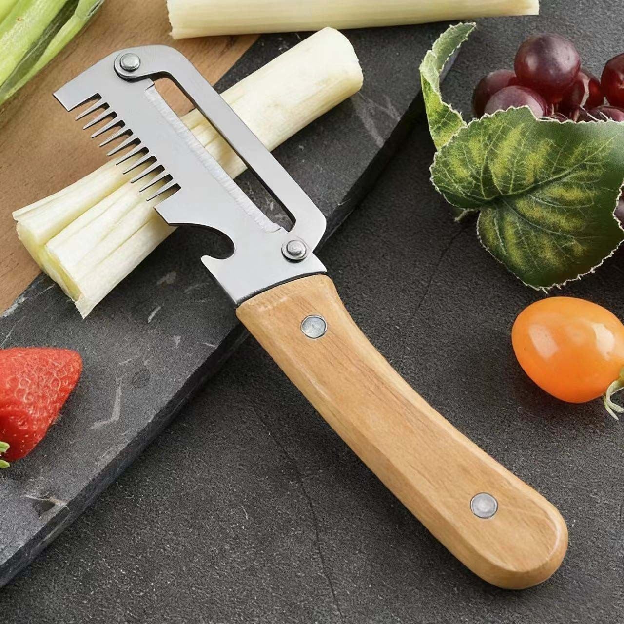✅【Купете 2, вземете 2 безплатно!】🧅🔪 Многофункционална кухненска белачка 3 в 1: Бели, реже и отваря капачки от бутилки! 🔥