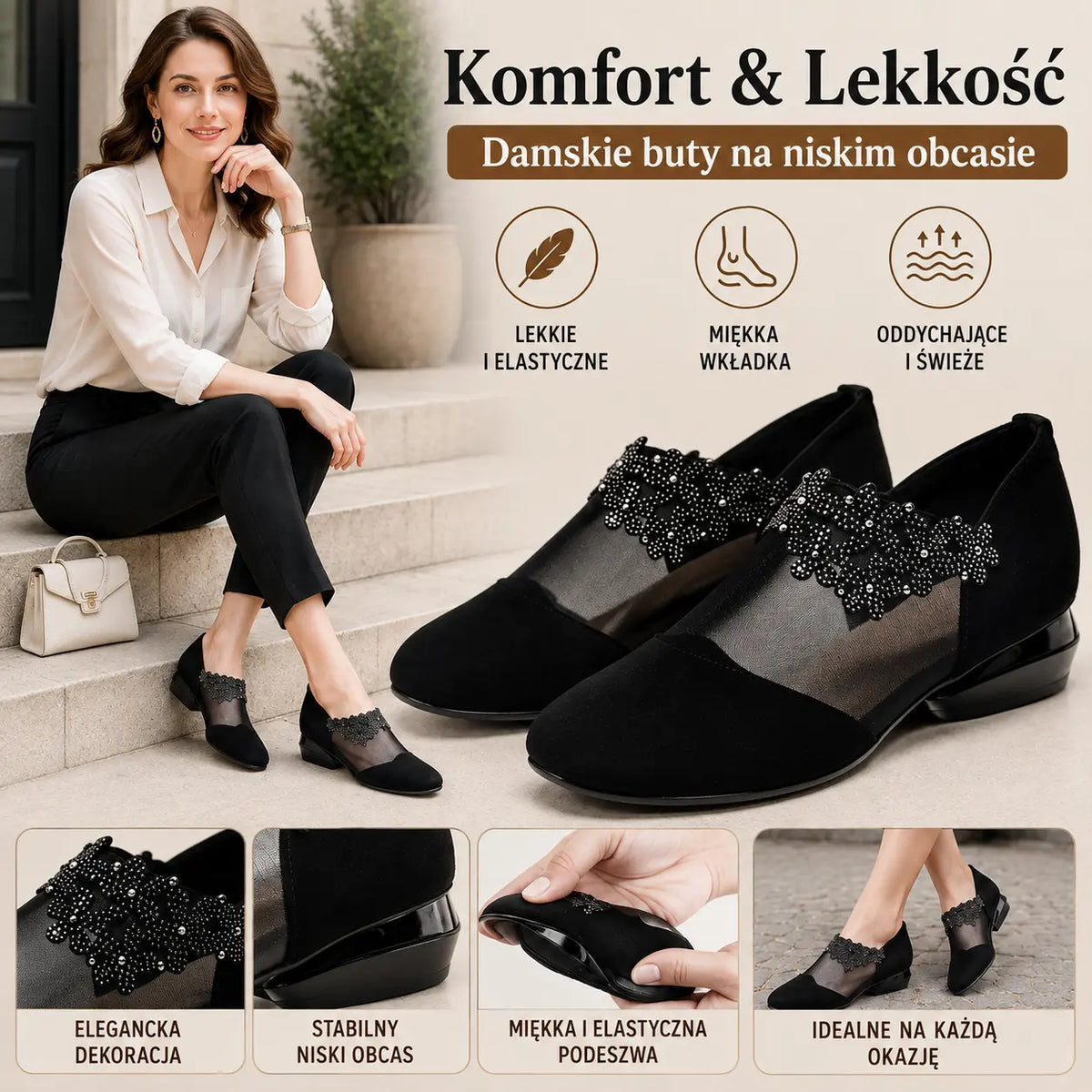 😍1 para 119 zł.✨【35-41】🏆 nowe damskie buty na koturnie z wydrążoną siateczką i miękkim spodem