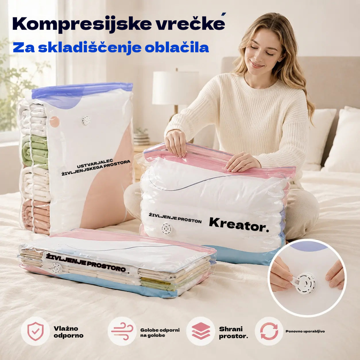 👕📦【5 kosov 25 EUR】Kompresijske vrečke za shranjevanje oblačil, brez potrebe po vakuumu, ojačana zasnova.