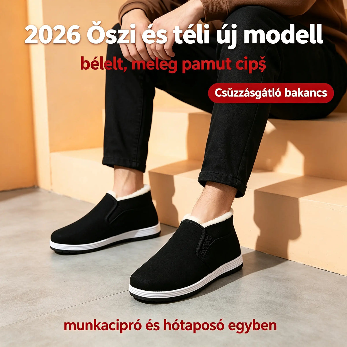 🔥【39–44】2026 Őszi és téli új modell – bélelt, meleg pamut cipő Csúszásgátló bakancs, munkacipő és hótaposó egyben