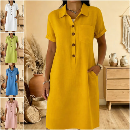 🍋【S-3XL】Dámské bavlněné šaty s kapsami