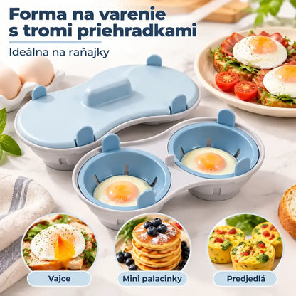 🥚✨【1 kus, 2 priehradky, s vekom】Mikrovlnný varič vajec – rýchle, praktické a zdravé raňajky bez námahy.