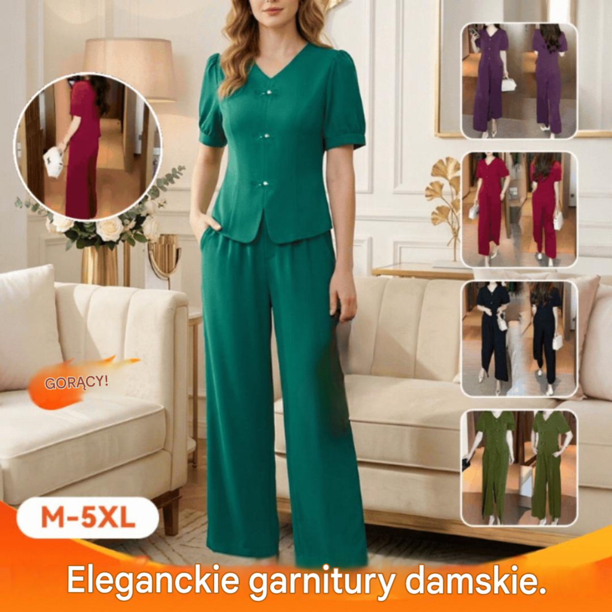 🌸【Top + spodnie z szerokimi nogawkami】Modny zestaw na co dzień. Eleganckie i przewiewne, odpowiednie na różne okazje