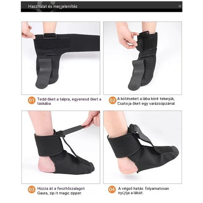 🔥【2 db】Lábszár- és talpi fasciitis ortézis – Állítható bokatámasz, Varus/Valgus korrekció, rugalmas szalag és csúszásgátló talp