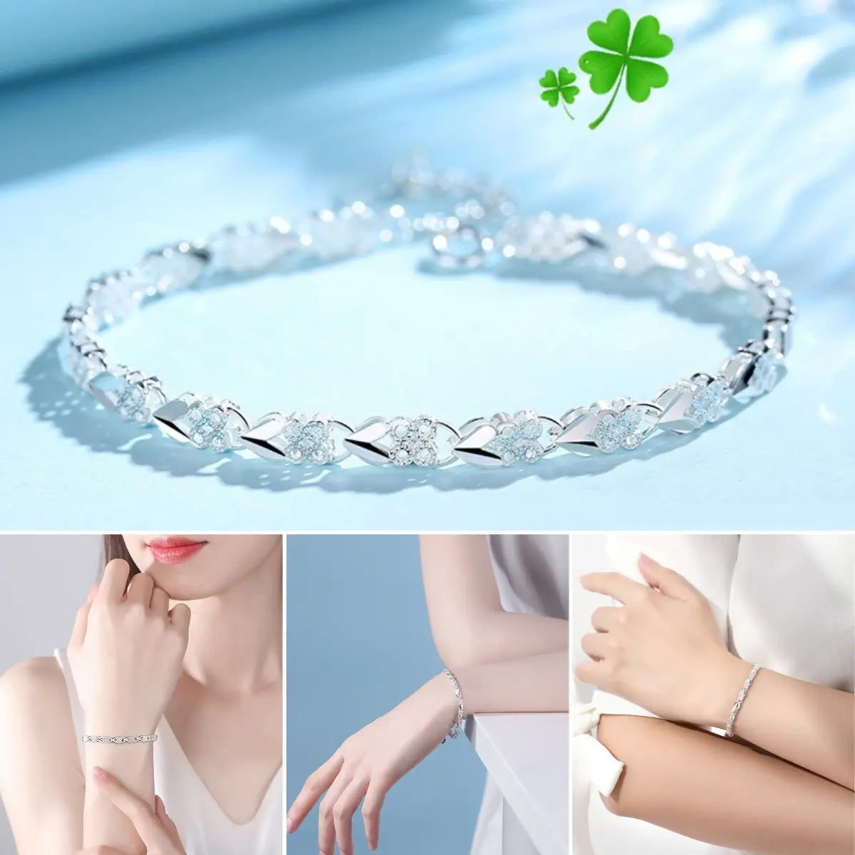 🔥Горещи продажби🔥【Купете 1, вземете 1 безплатно】💖🍀Нова модна гривна от сребро 925 с четирилистна детелина за жени.