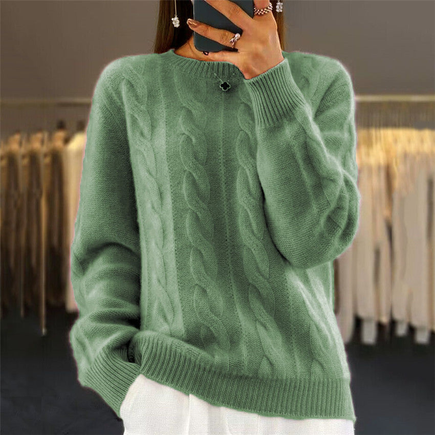 【S-XL】2026 ősz és tél új kerek nyakú egyszínű nyak retro színű twist pulóver pulóver pulóver kötött pulóver pulóver pulóver