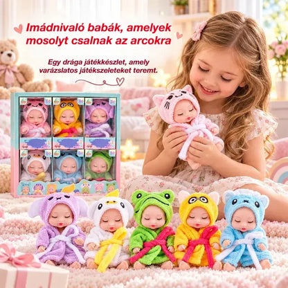👶 Reborn babajáték-ajándékszett – Állatjelmezes pólyában! Imádnivaló, alvó babaarcok · 6 babából álló készlet díszdobozban · Tökéletes ajándék gyerekeknek!