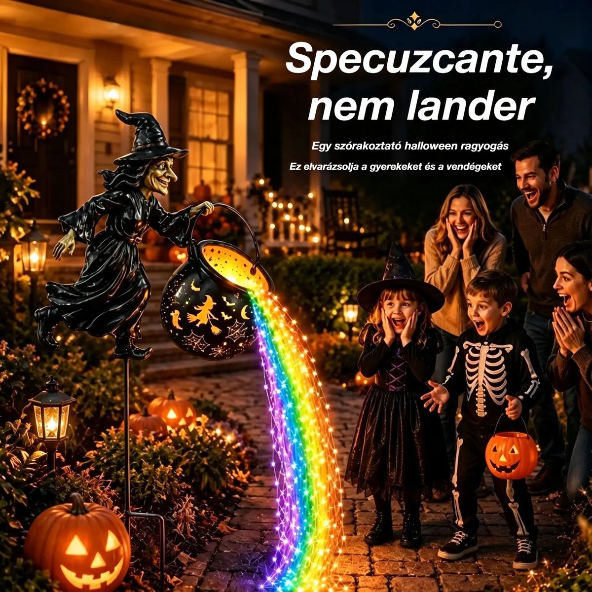 🧙‍♀️🎃 Boszorkány kerti lámpa, felejthetetlen Halloween hangulat!