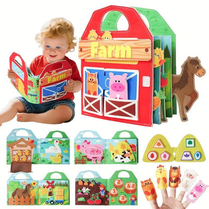 Juguetes educativos para niños, libro de fieltro, animales de granja