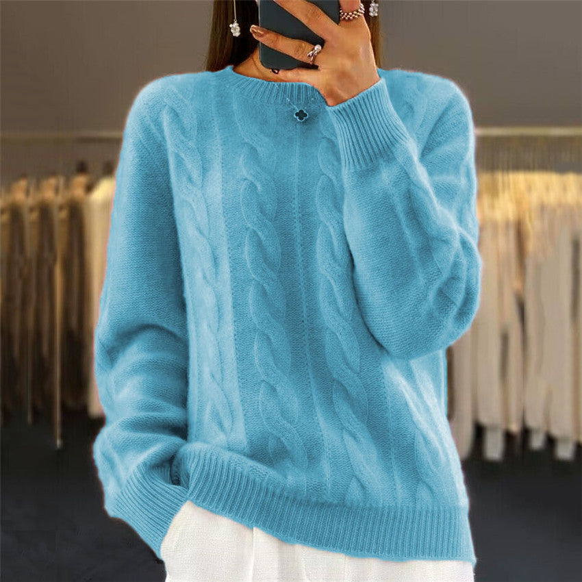 【S-XL】2026 ősz és tél új kerek nyakú egyszínű nyak retro színű twist pulóver pulóver pulóver kötött pulóver pulóver pulóver