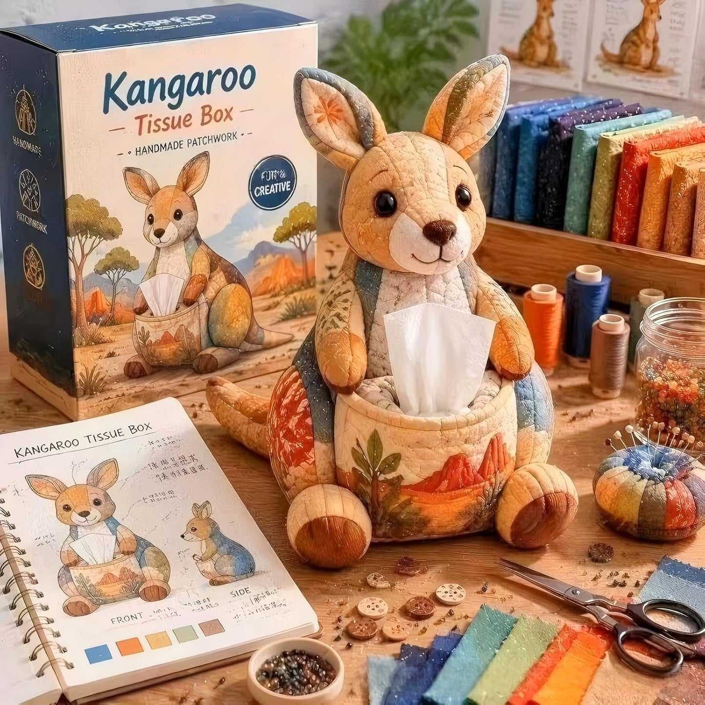 🧵🐨 Sada na šitie svojpomocne na krabičku na vreckovky so zvieracím motívom – 3D sada na textilné remeslá, ideálna pre začiatočníkov 🎁✨