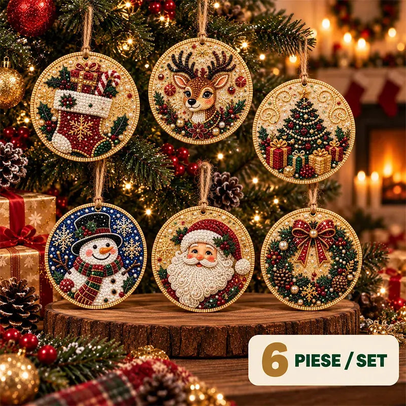 🎄 6 részes DIY gyémántkirakós karácsonyi díszkészlet – Kreatív családi projekt, amely tökéletes a karácsonyfára, ablakba vagy ajándéknak!