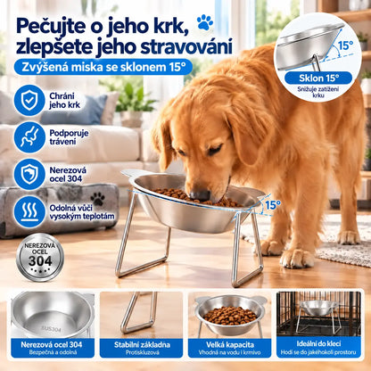 🐾🍽️【1 kus】Zvýšená miska se sklonem 15° pro psy a kočky – podporuje přirozené držení těla a chrání krk.