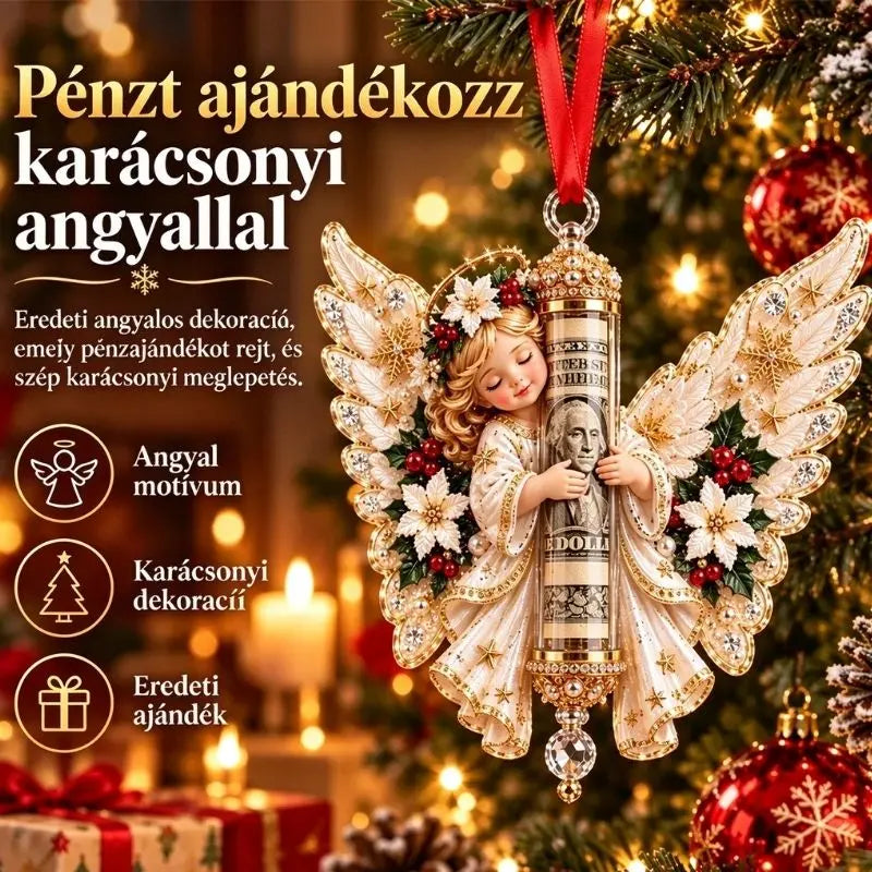 🎁5 darabos szett, ára 9900 Ft✨ Angyal alakú karácsonyi dekoráció (készpénzes ajándéktartóként is használható)