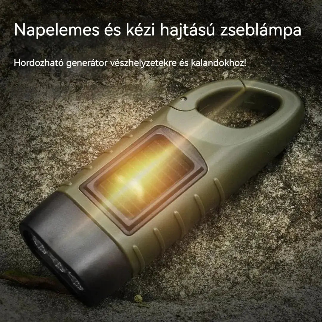 ⚡Napelemes és kézi hajtású zseblámpa – tökéletes hordozható generátor vészhelyzetekre és kalandokhoz!