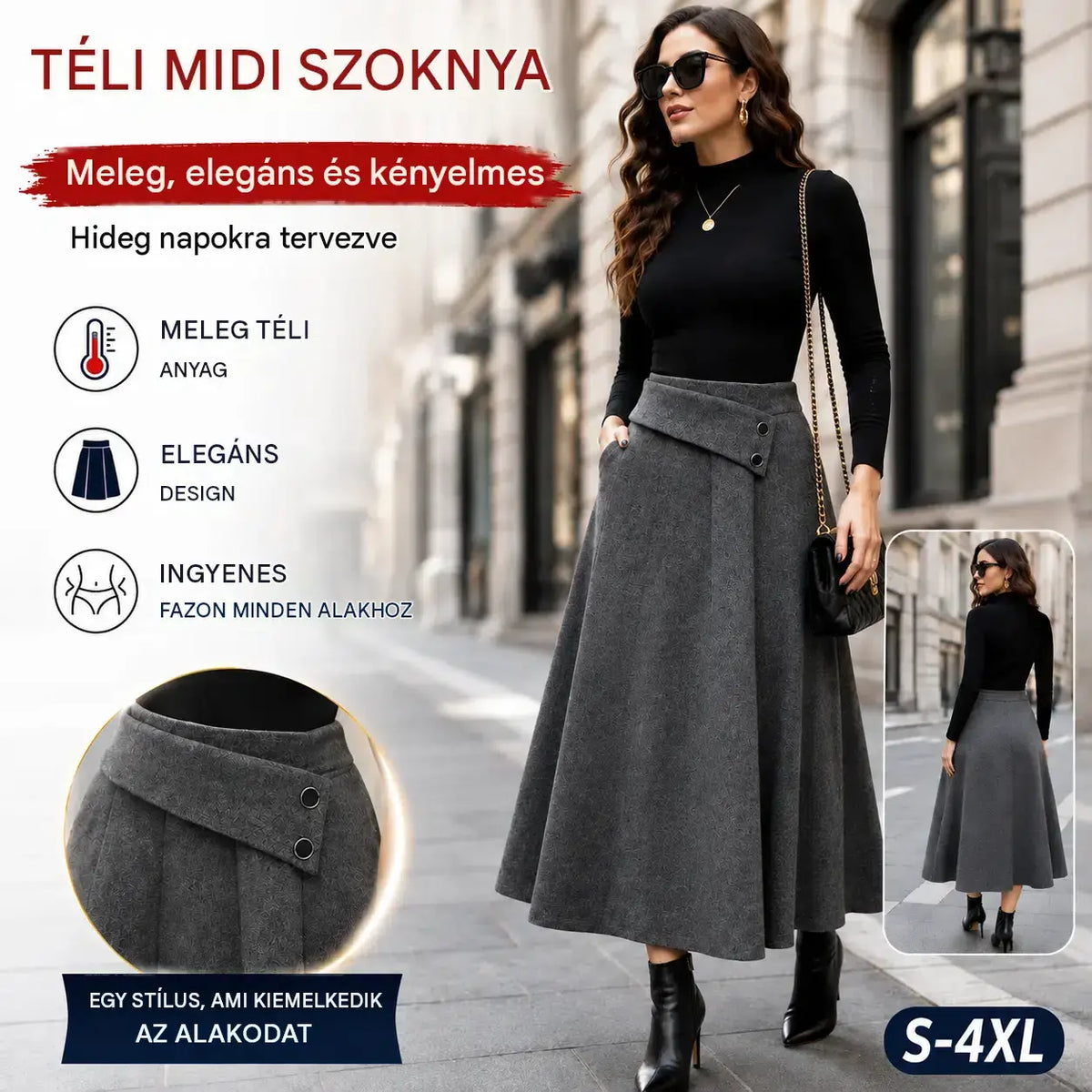 👗🎀【S-4XL】Őszi/téli gyapjú midi szoknya