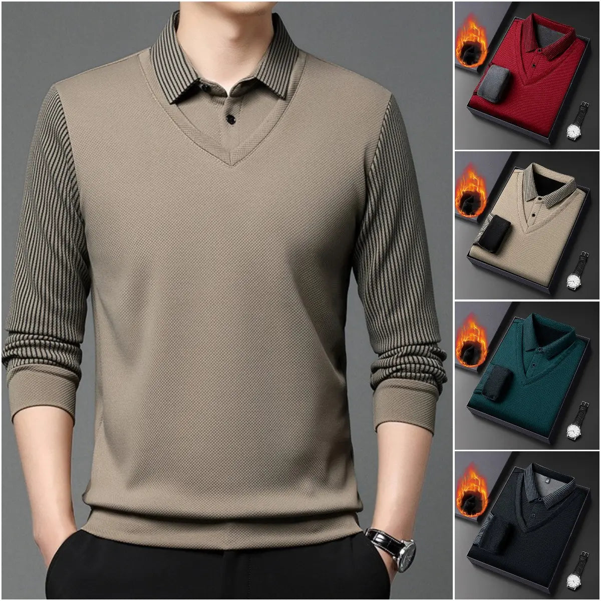 【M-4XL】 Polo majica slojevitog izgleda s patchwork dizajnom i imitacijom pruga