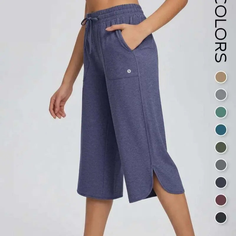 👖 Dámske capri nohavice na jogu so širokými nohavicami – vysoký pás s vreckami, rýchloschnúce, ľahké, ochrana pred slnkom UPF 50+ – voľné a pohodlné na turistiku, do posilňovne, na cestovanie a cvičenie vonku ☀️