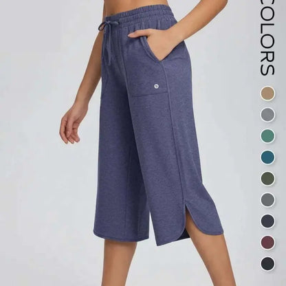 👖 Dámske capri nohavice na jogu so širokými nohavicami – vysoký pás s vreckami, rýchloschnúce, ľahké, ochrana pred slnkom UPF 50+ – voľné a pohodlné na turistiku, do posilňovne, na cestovanie a cvičenie vonku ☀️
