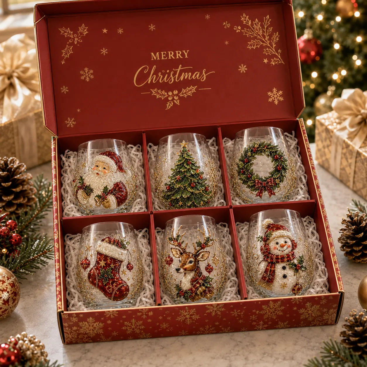 🎄🧑3D vianočný sklenený pohár I Luxusné sviatočné sklo na nápoje, dekorácie a vianočné darčeky.