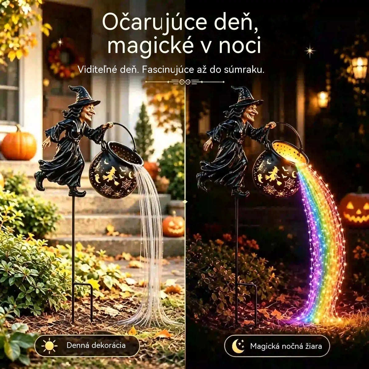 🧙‍♀️🎃 Zahradní světlo s čarodějnicí a LED světly - Fantastická venkovní dekorace 🔮✨