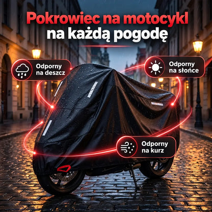 🏍️ 50% zniżki tylko dziś! Uniwersalny pokrowiec na motocykl | Wodoodporny, wytrzymały i odporny na promieniowanie UV | Pasuje do większości motocykli | Wzmocnione szwy i otwory zabezpieczające | Idealny do użytku na zewnątrz 🌧️☀️