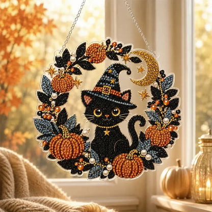 🍁🎃Halloween dekorációs ablak DIY gyémántfestés, 4 vidám minta, mérete 25×25 cm