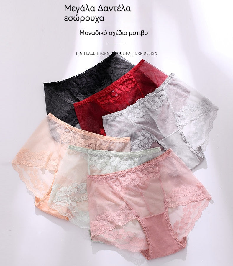 🩲😍Γυναικεία εσώρουχα με δαντέλα, plus-size, με στήριξη στη μέση και σχέδιο ανόρθωσης γοφών, διαφανή και σέξι τριγωνικά εσώρουχα, φτιαγμένα από καθαρό βαμβάκι.