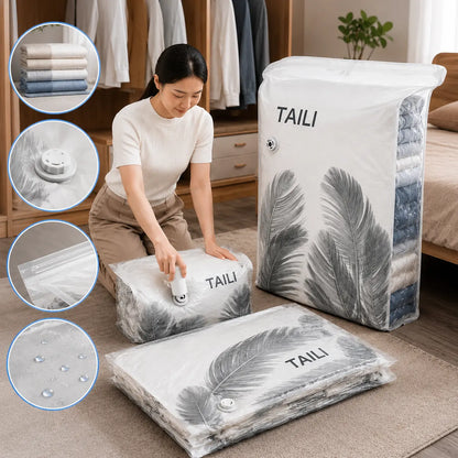 【56*80cm】【5 darabos készlet】 Nagy, összenyomható vákuumos tárolózsák: nincs szükség pumpára, szivárgásmentes, és ideális helytakarékosságra bőröndökben és otthon