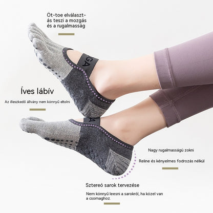 🦶【5 pár】🧘Pilates professzionális csúszásgátló ötujjú zokni: Lélegző fitnesz zokni minden évszakra, alkalmas padlóra és jógára🧦