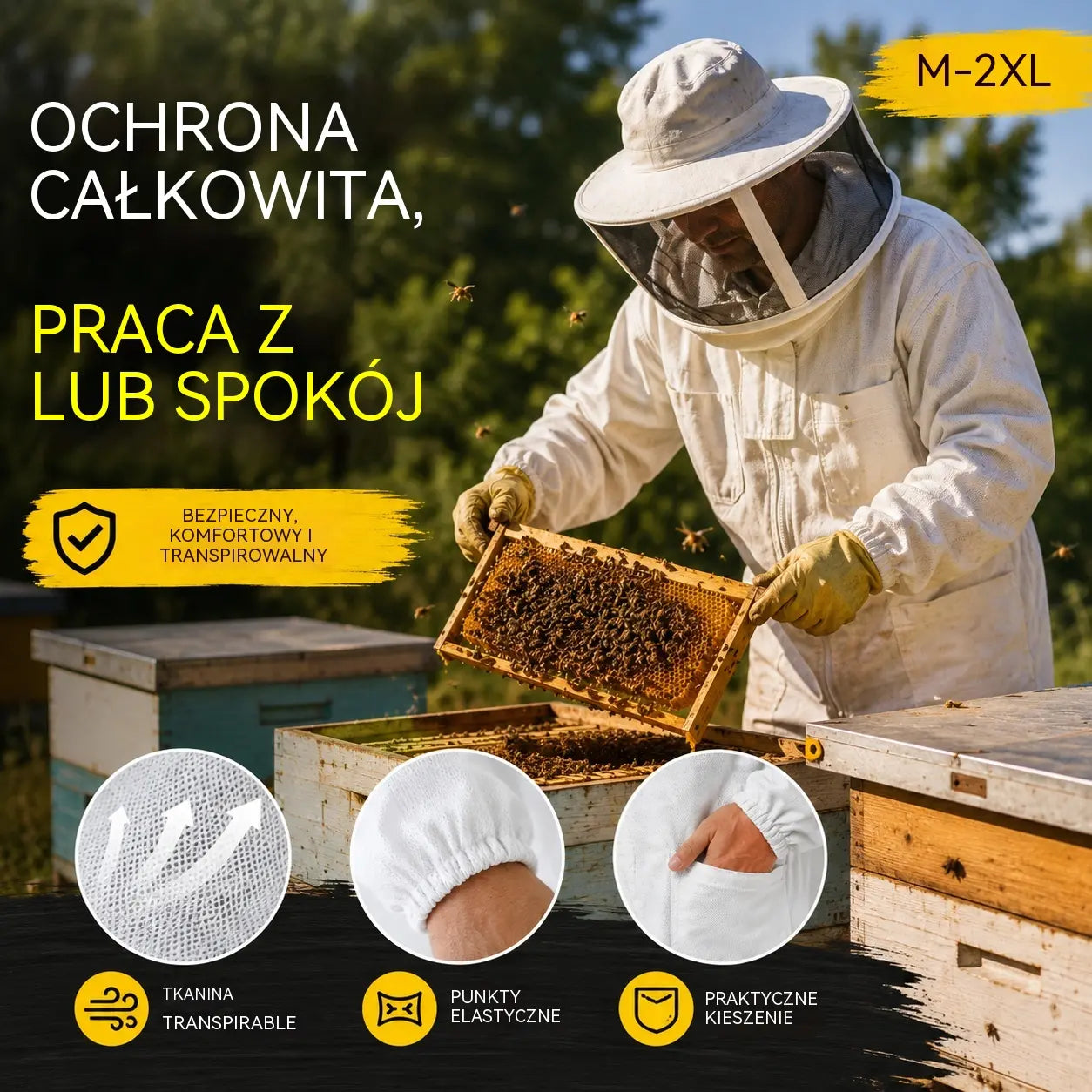 Jeden zestaw kosztuje 109 zł【M-2XL】🐝Kombinezon pszczółki wykonany z bawełnianej siateczki 3D