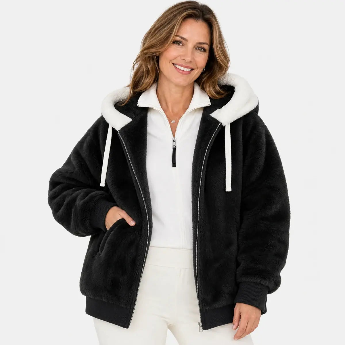❄️☃️[S-5XL] Női vastagított, plüss, színblokkos, csíkos dzseki (2026)
