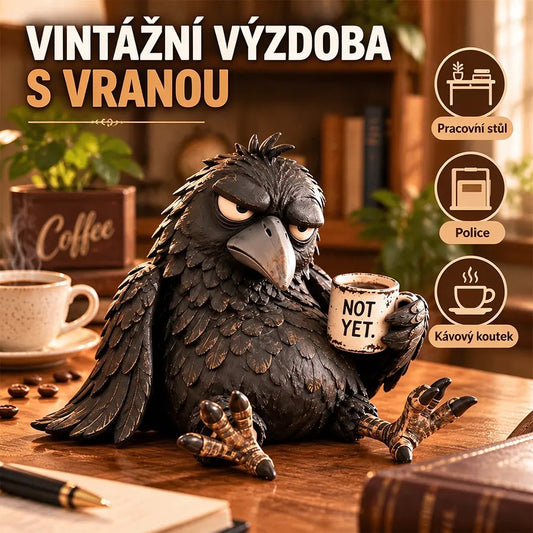 😝"Mogorva varjú kávéval" műgyanta figura - vintage stílusú dekoráció