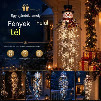 🔥 MA 50% KEDVEZMÉNY 🎅 Függeszthető karácsonyi hópehely és kristály LED-fény | Varázslatos fény a verandára ✨