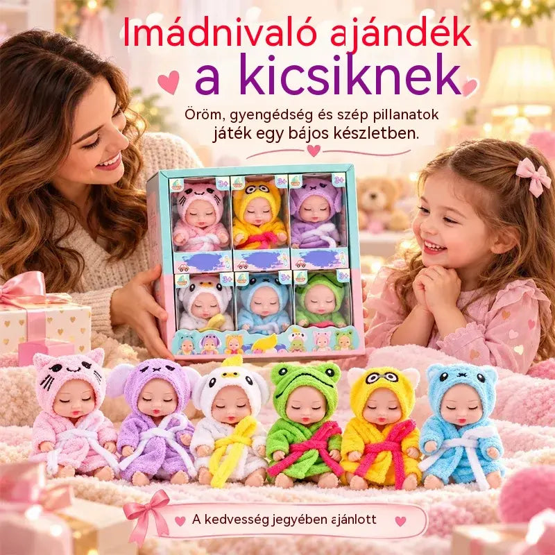 👶 Reborn babajáték-ajándékszett – Állatjelmezes pólyában! Imádnivaló, alvó babaarcok · 6 babából álló készlet díszdobozban · Tökéletes ajándék gyerekeknek!