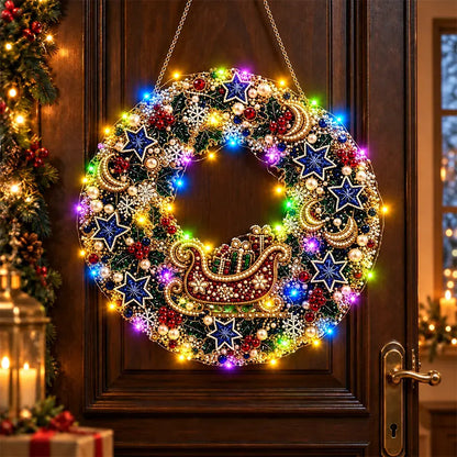 🎄💎 Vianočný veniec DIY s diamantmi, perlami a LED svetlami – 9 štýlov, akrylová doska, jednoduché tvorenie.