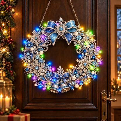 🎄💎 Vianočný veniec DIY s diamantmi, perlami a LED svetlami – 9 štýlov, akrylová doska, jednoduché tvorenie.