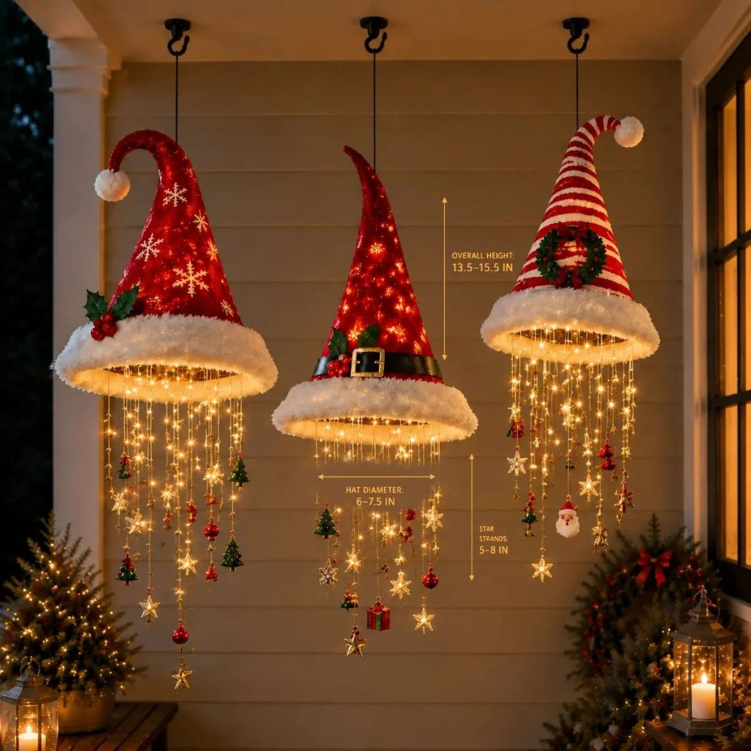 🎄✨【Függő LED dekoráció Mikulás sapka formájában】Világítsd meg ajtóidat, ablakaidat vagy falaidat, és teremts azonnal ünnepi karácsonyi hangulatot! 🎅🎁