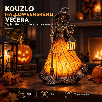 🧙🎃 Halloweeni dekoratív fénydekoráció gyantából, boszorkánymotívummal