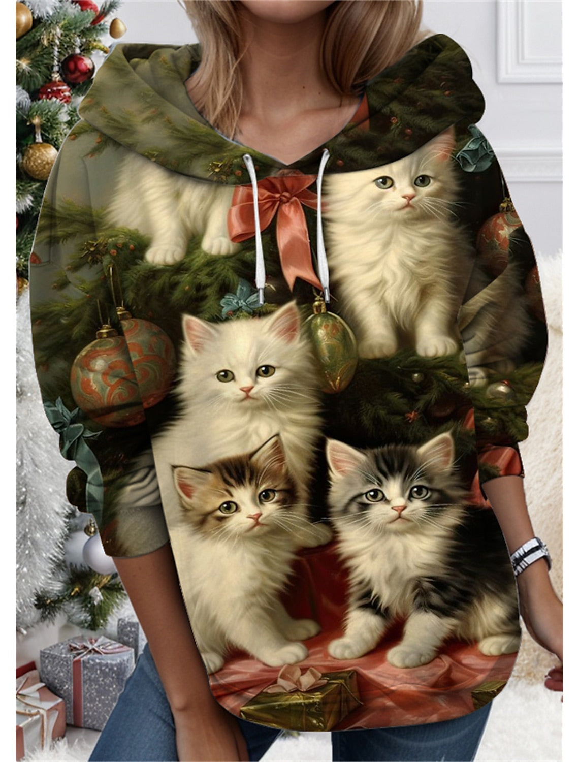 🐱🧥✨【1 kus, S–3XL】Dámska mikina s kapucňou a 3D potlačou mačky – mäkká, pohodlná a vhodná na každý deň.