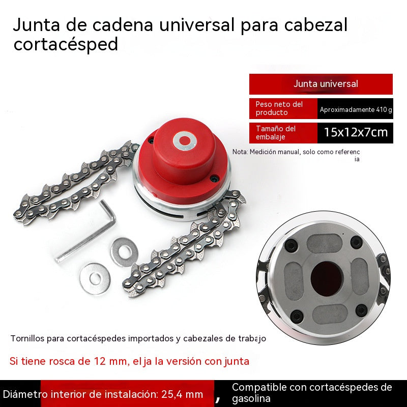 Cabezal de cortacésped con cadena metálica