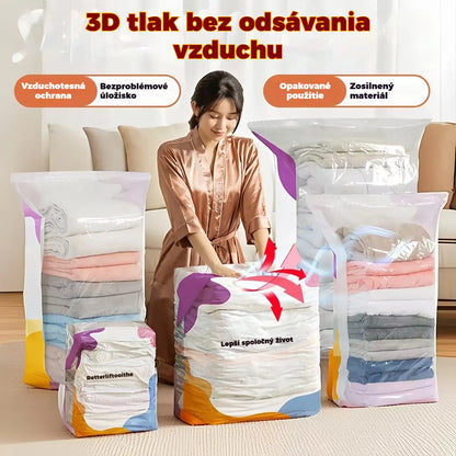 🧳【5-dielna sada】💨 Veľké, stlačiteľné vákuové úložné vrecko: nevyžaduje pumpičku, je nepriepustné a ideálne na úsporu miesta v kufri a doma ✈️
