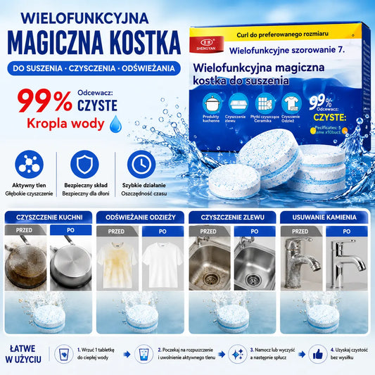 🎁【60 sztuk】Wielofunkcyjne tabletki musujące do dekontaminacji w magicznej kostce, tabletki musujące do odtłuszczania odzieży, tabletki musujące do usuwania kamienia z aktywnym tlenem
